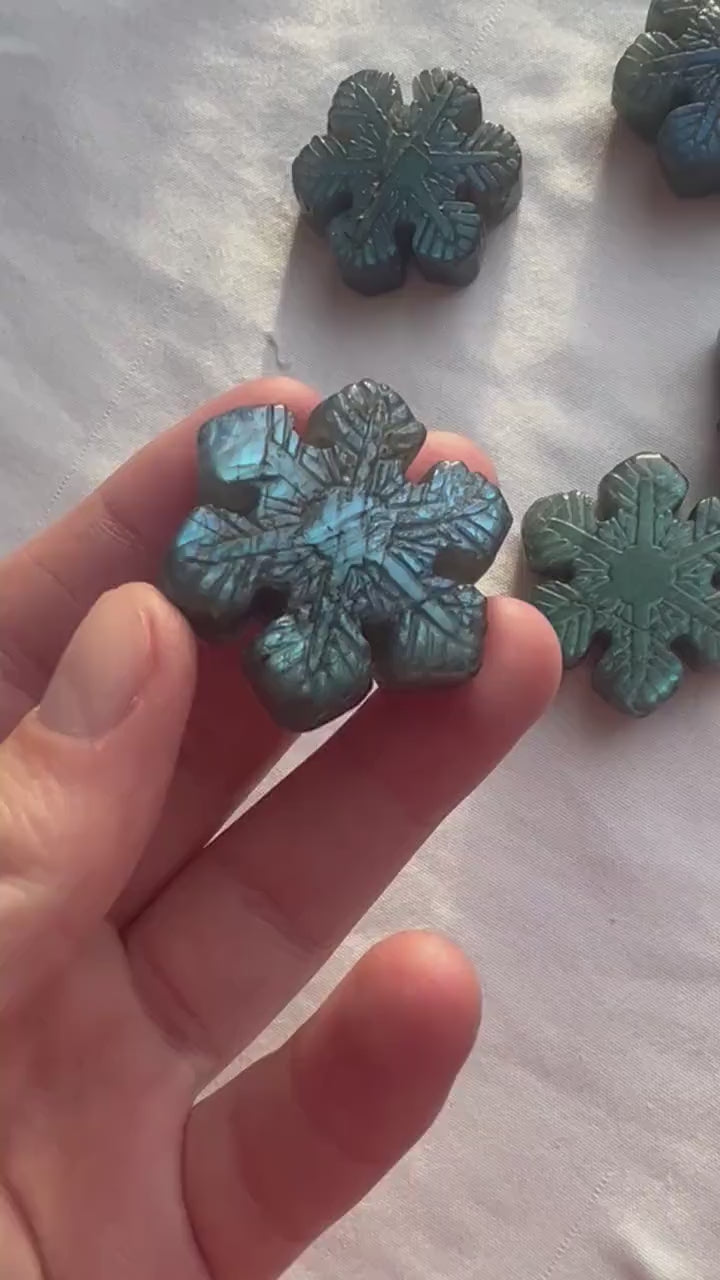 Blue Labradorite Hand Carved Snowflakes