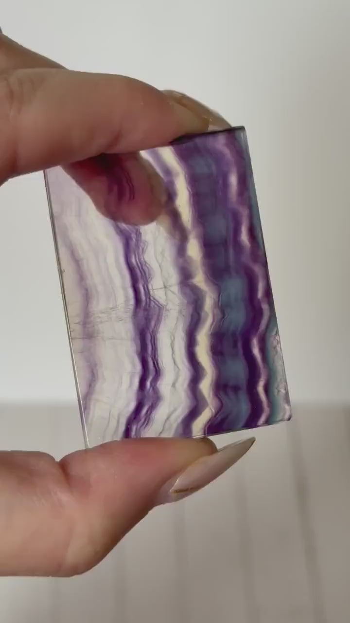 Banded Fluorite Window | Purple Fluorite Slice Fluorite Mini Slab Rectange Fluorite