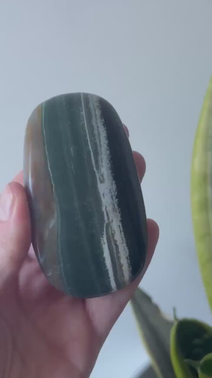 Beautiful Ocean Jasper Palm Stone | Large Veinless Ocean Jasper Palmstone