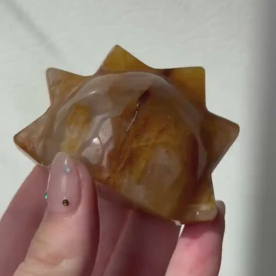 Gorgeous Golden Healer Sun Cut Base Carving | Hematite Sun | Cut Base Sun Carving from Brazil