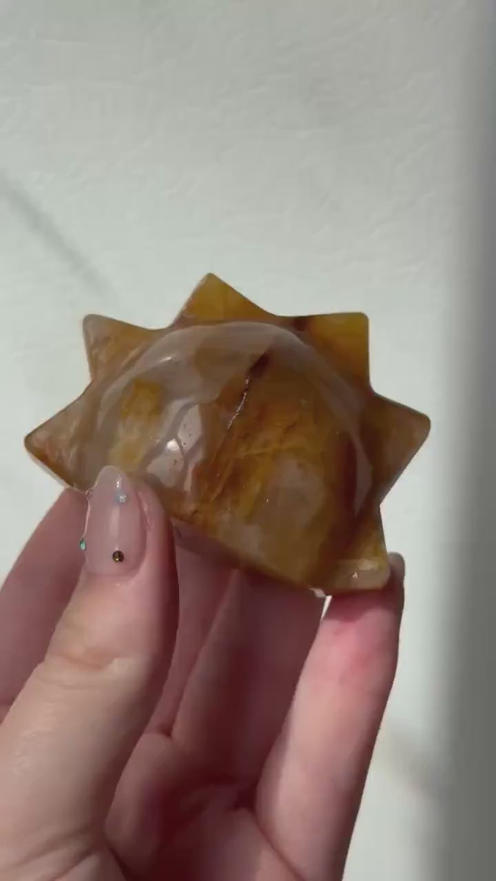 Gorgeous Golden Healer Sun Cut Base Carving | Hematite Sun | Cut Base Sun Carving from Brazil