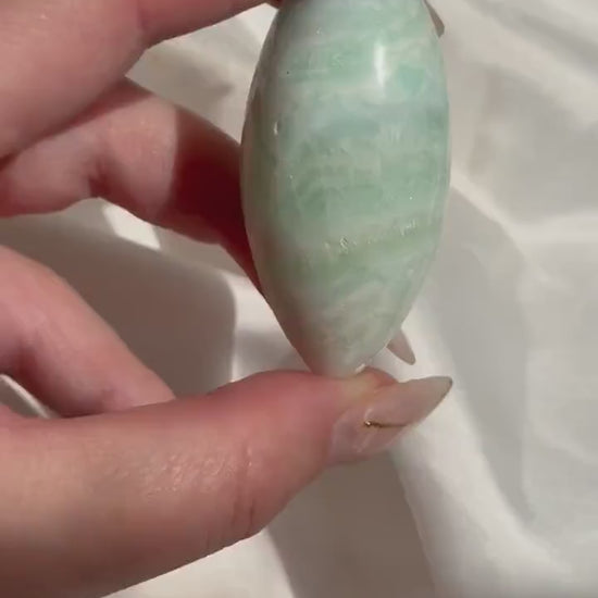 Caribbean Calcite Palm Stone | Caribbean Calcite Egg | Polished Egg Stone | Worry Stone | Blue Calcite Lingham