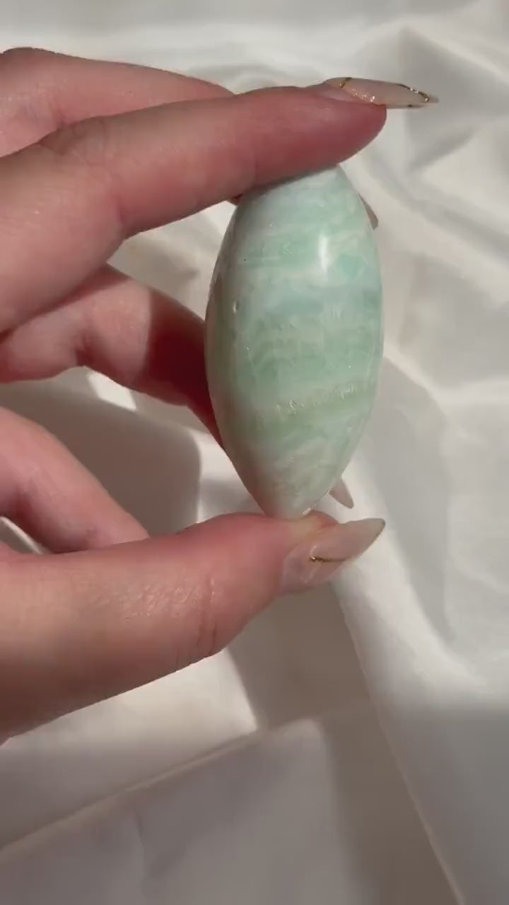 Caribbean Calcite Palm Stone | Caribbean Calcite Egg | Polished Egg Stone | Worry Stone | Blue Calcite Lingham