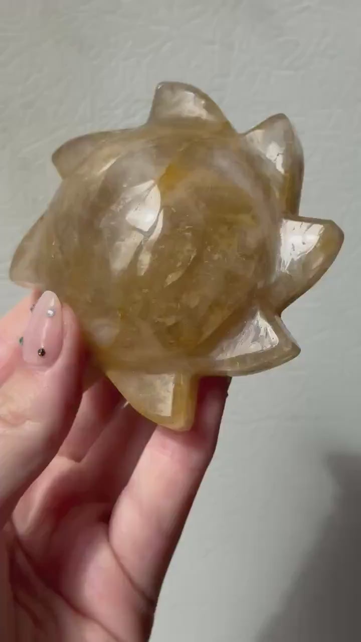 Gorgeous Golden Healer Sun Carving from Brazil | Hand Carved Golden Healer Sun