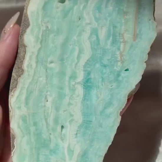 Blue Aragonite Slab | Natural Blue Aragonite Slice | Blue Crystal Home Decor