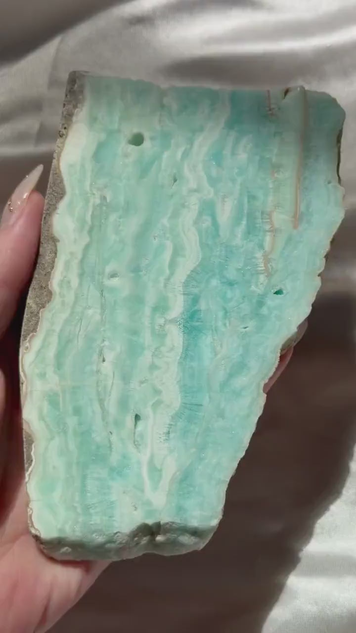 Blue Aragonite Slab | Natural Blue Aragonite Slice | Blue Crystal Home Decor