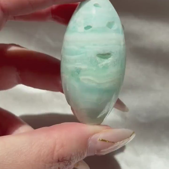 Caribbean Calcite Palm Stone | Caribbean Calcite Egg | Polished Egg Stone | Worry Stone | Blue Calcite Lingham