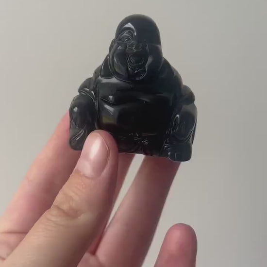 Beautiful Black Obsidian Laughing Buddha Carving