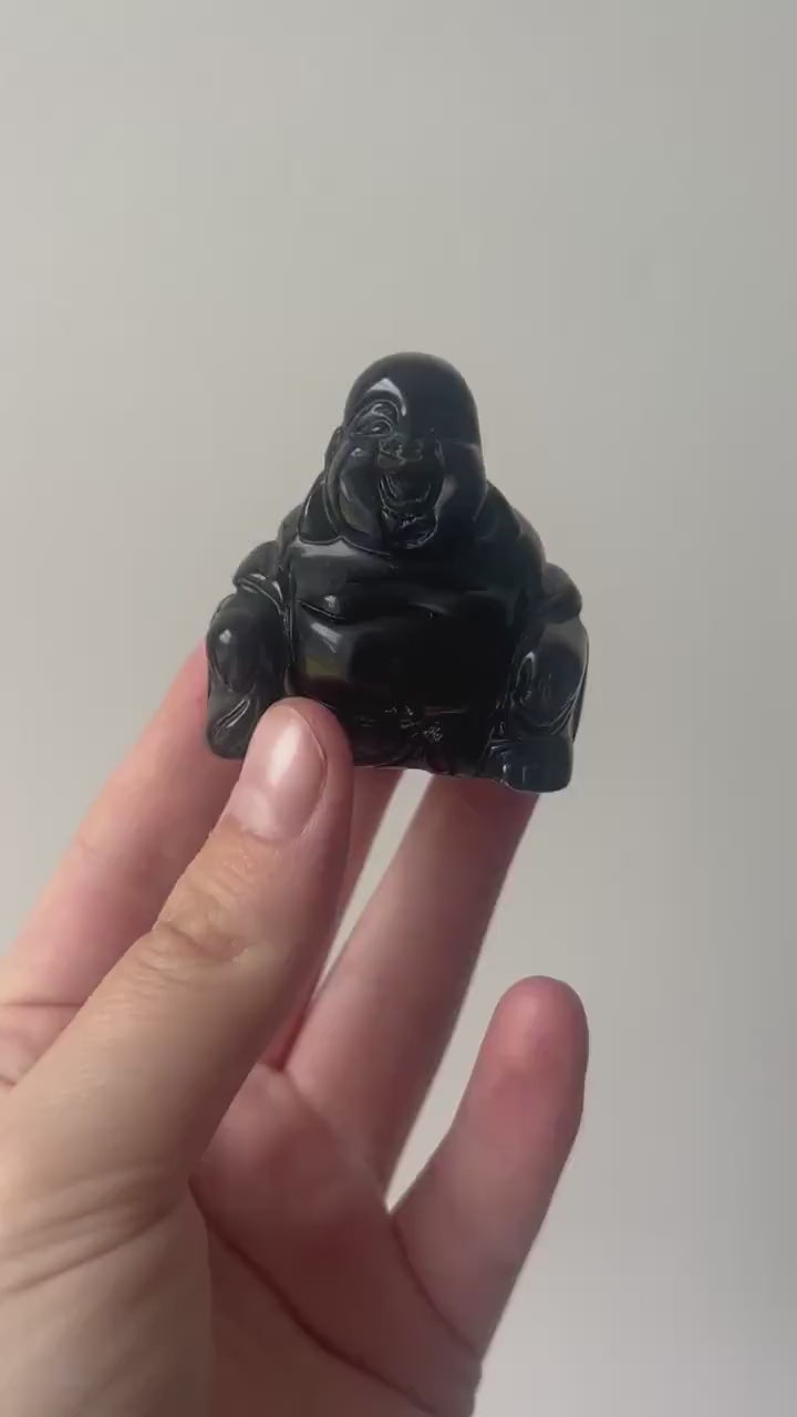 Beautiful Black Obsidian Laughing Buddha Carving