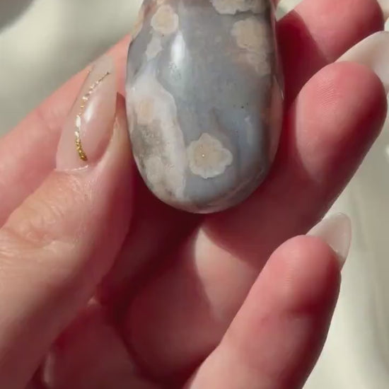 Blue Flower Agate Palm Stone | Natural Blue Flower Agate Crystal | Healing Crystal for Calm & Growth | Meditation Worry Stone