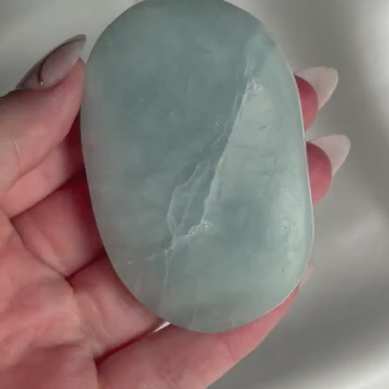 Aquamarine Palmstone | Natural Blue Aquamarine Crystal from Madagascar | Polished Worry Stone | Meditation Crystal