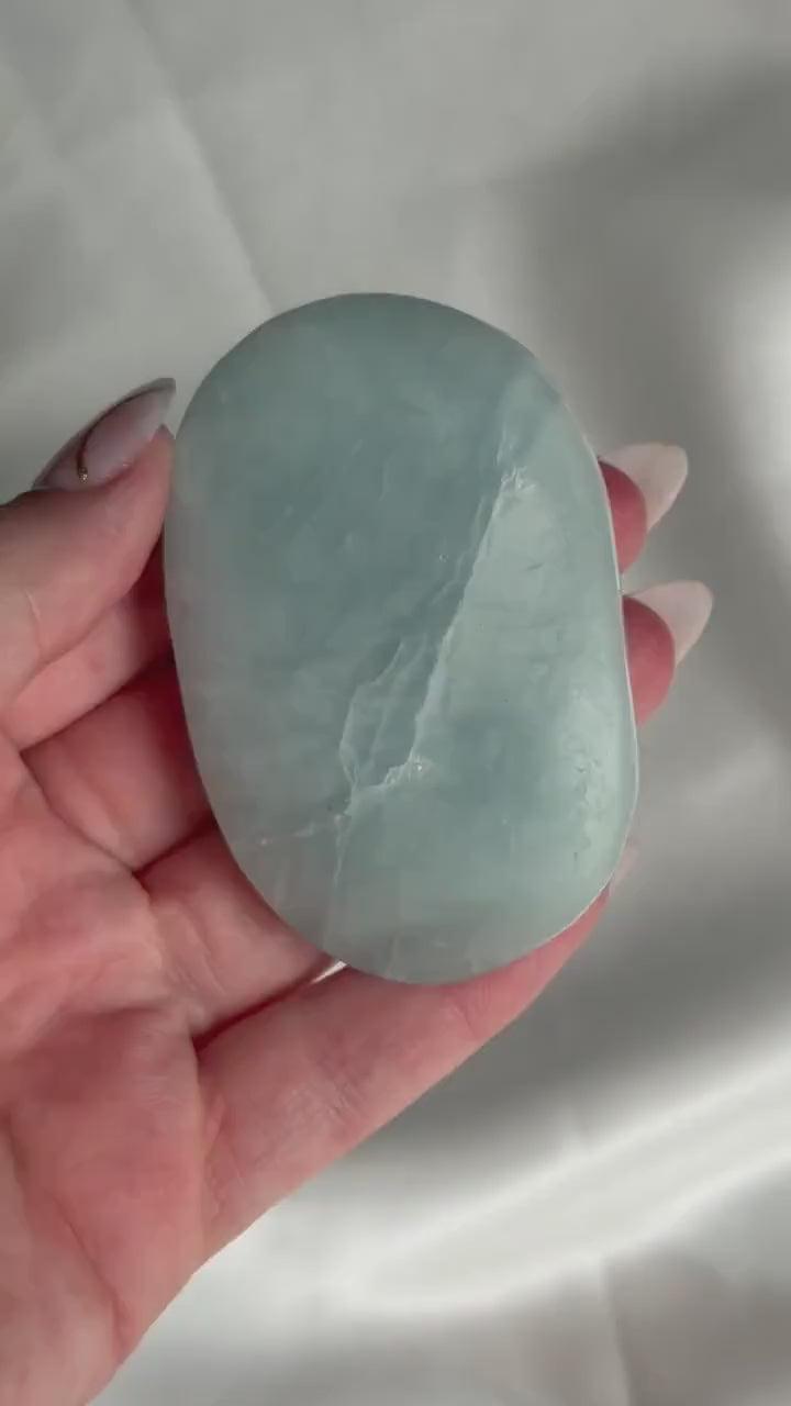 Aquamarine Palmstone | Natural Blue Aquamarine Crystal from Madagascar | Polished Worry Stone | Meditation Crystal