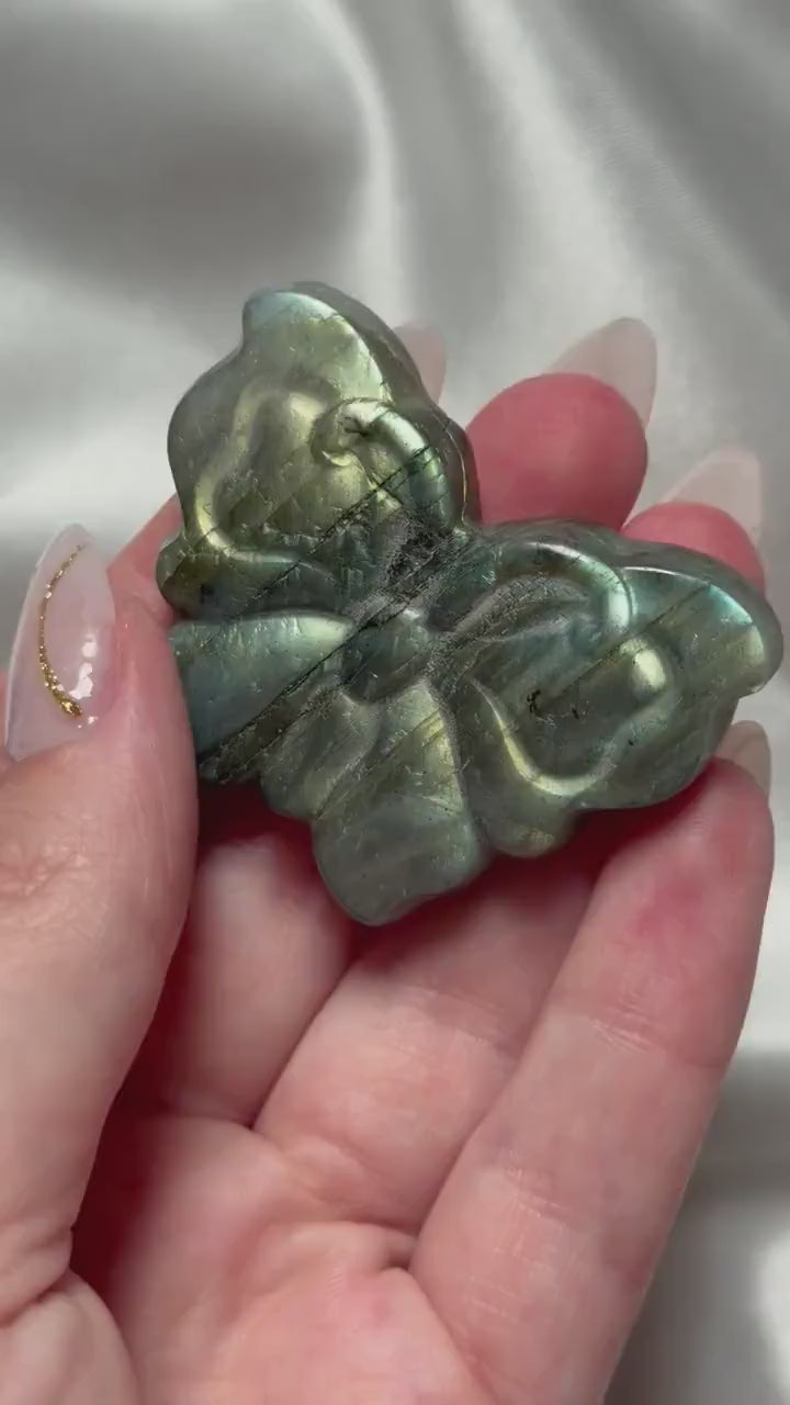 Beautiful Labradorite Butterfly Carving | Yellow Flash Labradorite Butterfly | Crystal Carvings