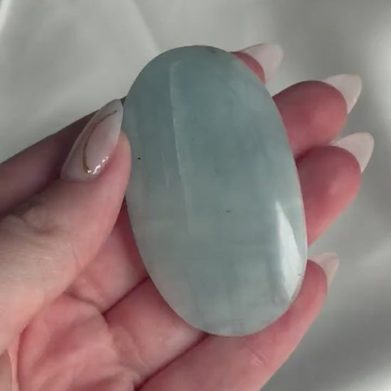 Aquamarine Palmstone | Natural Blue Aquamarine Crystal from Madagascar | Polished Worry Stone | Meditation Crystal