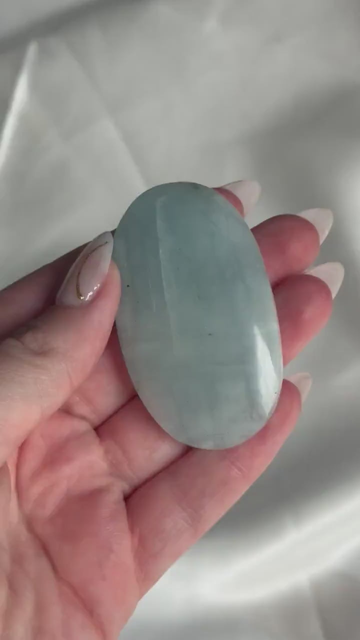 Aquamarine Palmstone | Natural Blue Aquamarine Crystal from Madagascar | Polished Worry Stone | Meditation Crystal