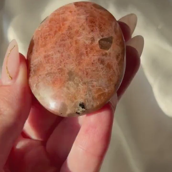 Beautiful Sunstone with Smoky Quartz Palmstone | White Flash Sunstone with Sparkle | Flashy Sunstone Palm Stone