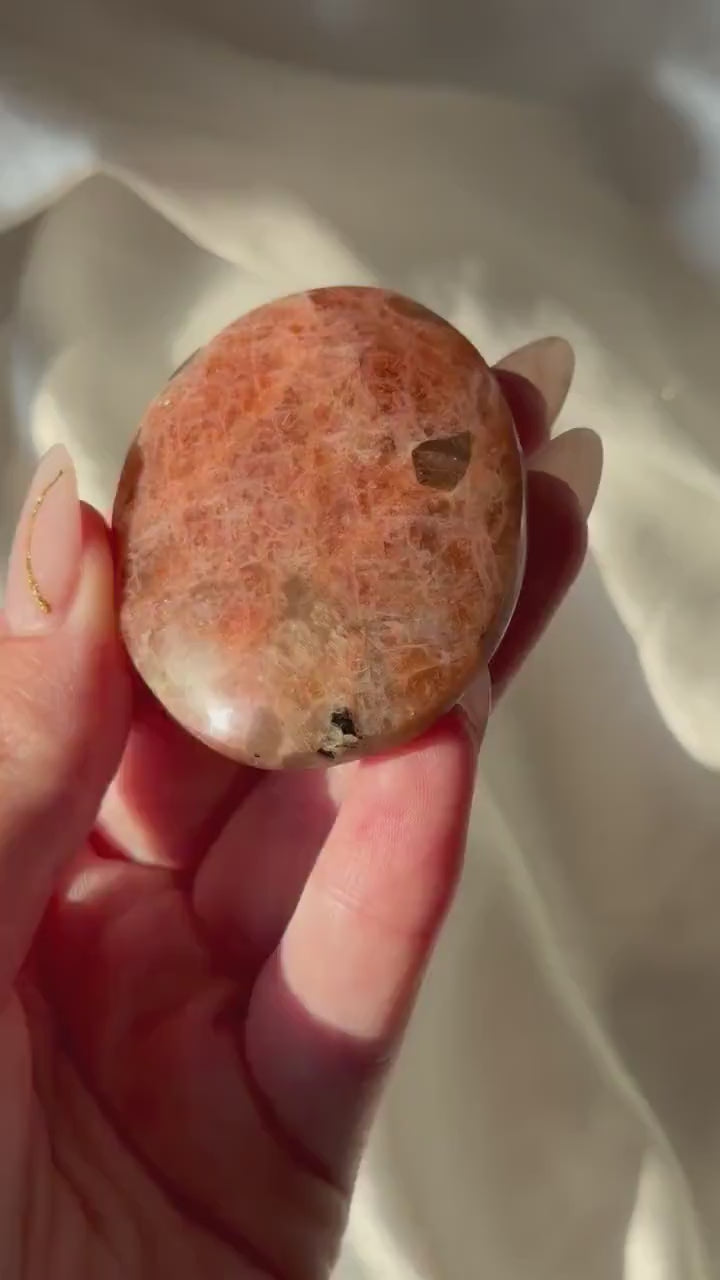 Beautiful Sunstone with Smoky Quartz Palmstone | White Flash Sunstone with Sparkle | Flashy Sunstone Palm Stone