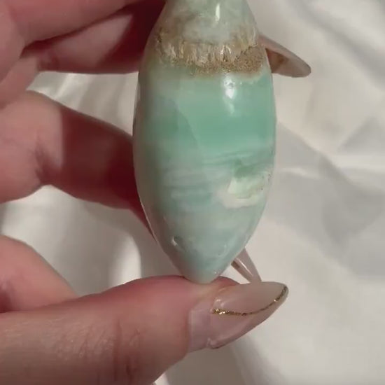 Caribbean Calcite Palm Stone | Caribbean Calcite Egg | Polished Egg Stone | Worry Stone | Blue Calcite Lingham