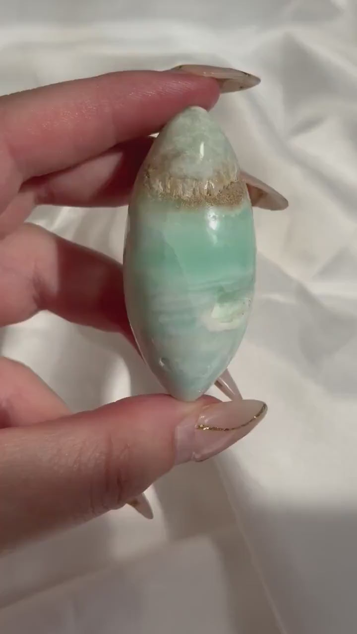 Caribbean Calcite Palm Stone | Caribbean Calcite Egg | Polished Egg Stone | Worry Stone | Blue Calcite Lingham