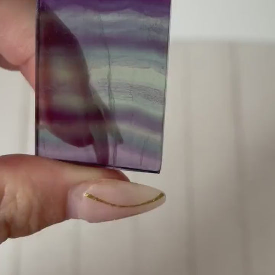 Banded Fluorite Window | Purple & Teal Fluorite  Slice Fluorite Mini Slab Rectange Fluorite