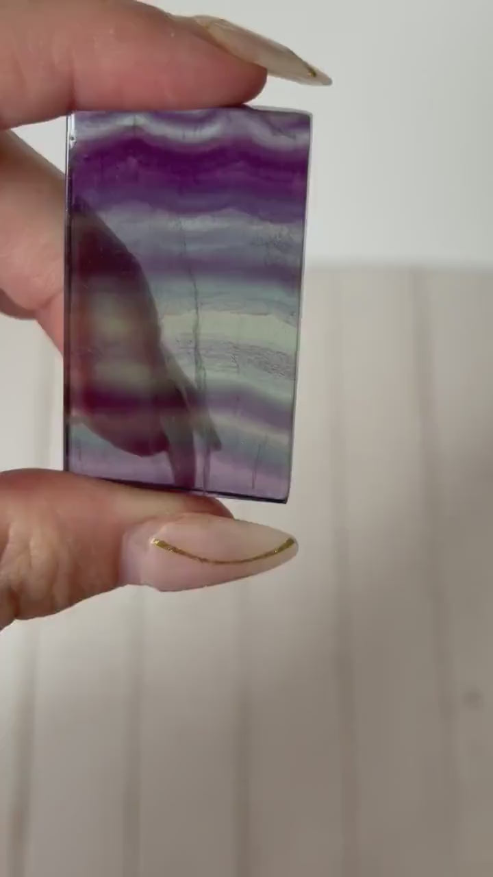 Banded Fluorite Window | Purple & Teal Fluorite  Slice Fluorite Mini Slab Rectange Fluorite