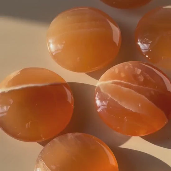High Quality Honey Calcite Coins from Pakistan | Polished Honey Calcite Palm Stones | Honey Calcite Round Flat