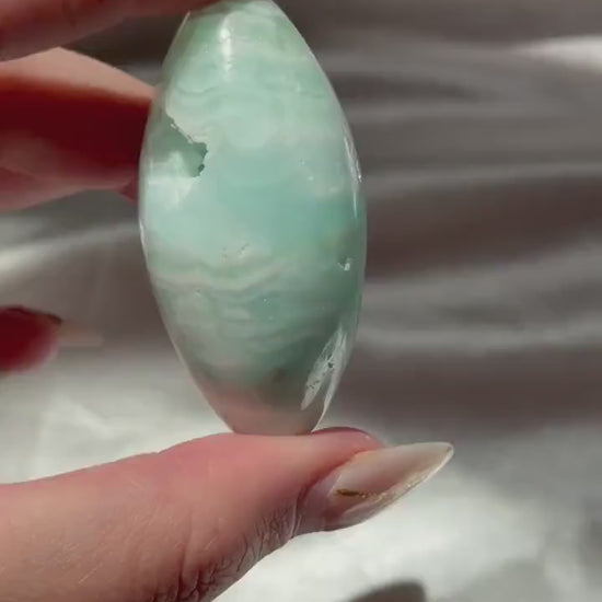 Caribbean Calcite Palm Stone | Caribbean Calcite Egg | Polished Egg Stone | Worry Stone | Blue Calcite Lingham
