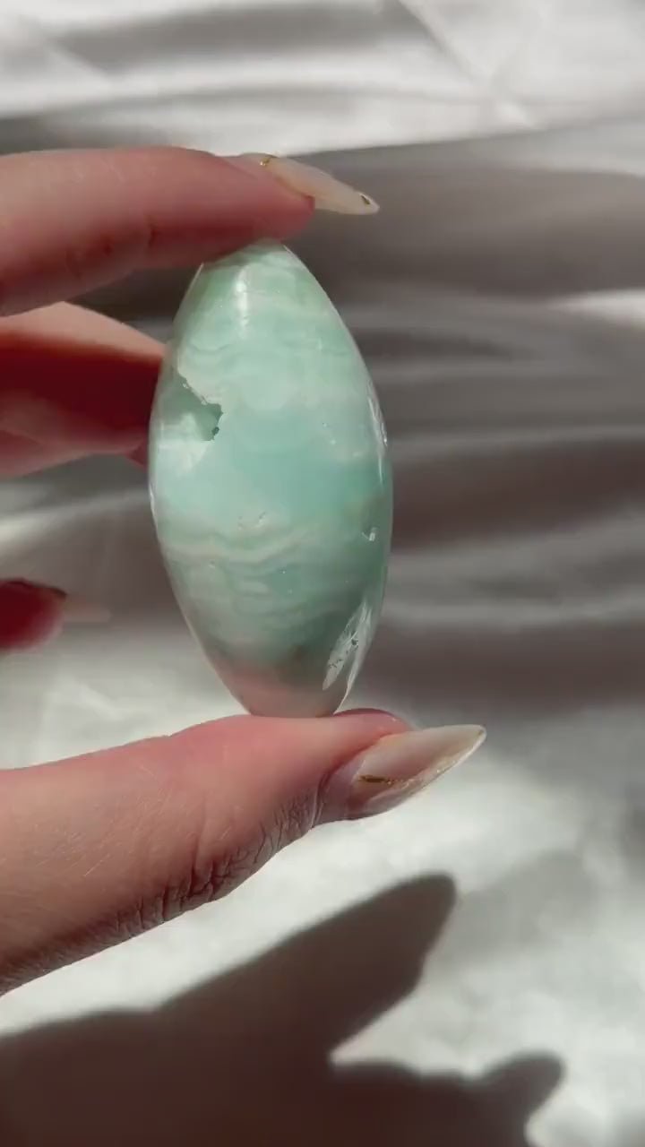 Caribbean Calcite Palm Stone | Caribbean Calcite Egg | Polished Egg Stone | Worry Stone | Blue Calcite Lingham