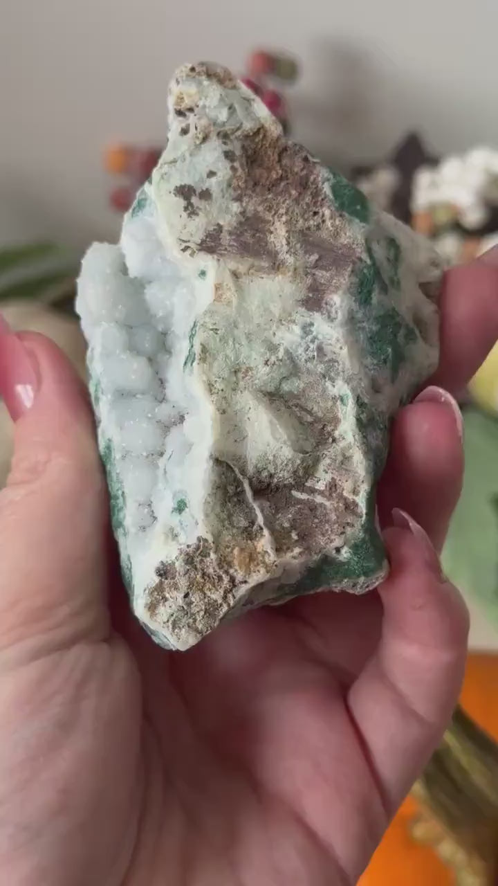 Gorgeous Malachite with Druzy Chalcedony & Quartz from Congo | Malachite Chalcedony Quartz