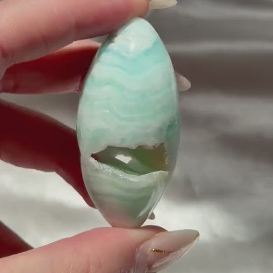 Caribbean Calcite Palm Stone | Caribbean Calcite Egg | Polished Egg Stone | Worry Stone | Blue Calcite Lingham