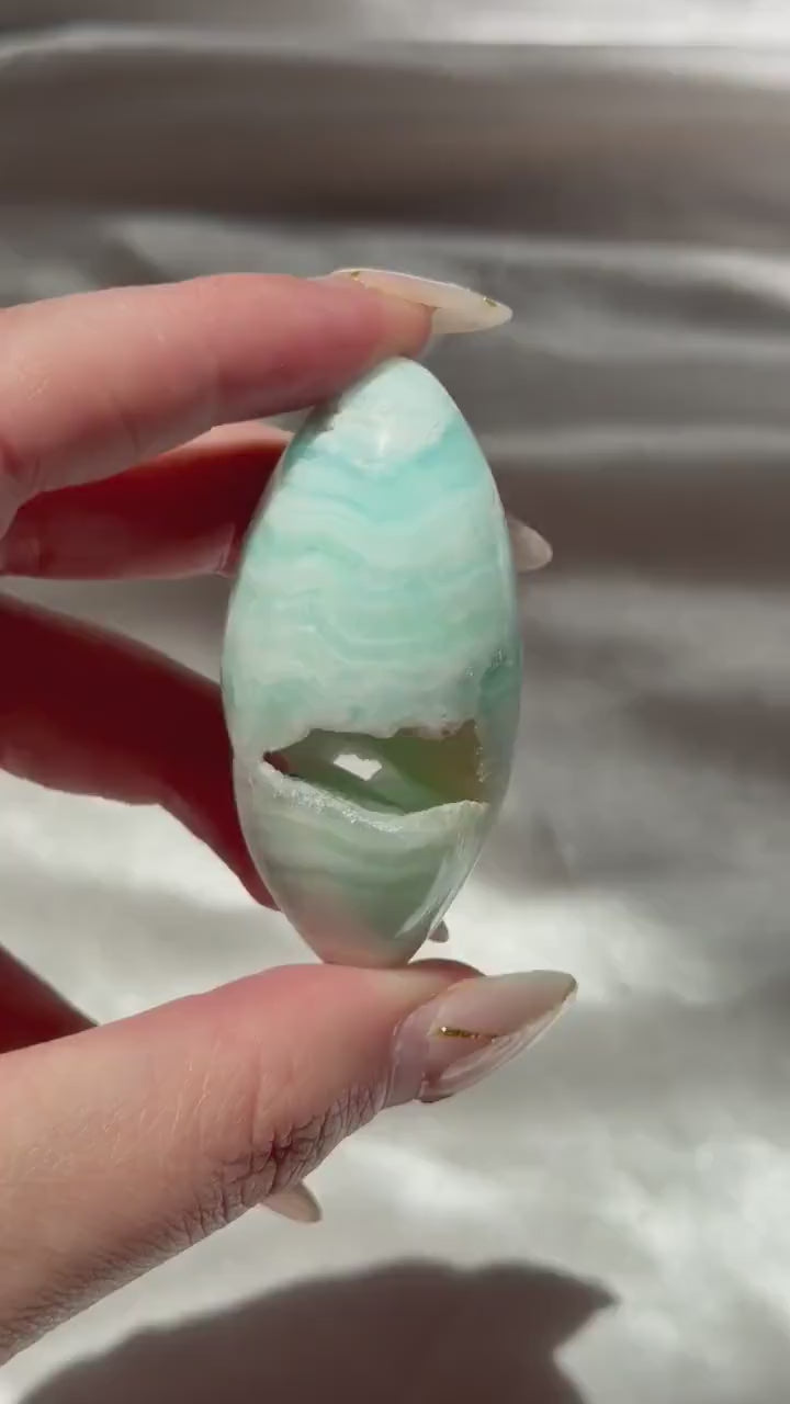 Caribbean Calcite Palm Stone | Caribbean Calcite Egg | Polished Egg Stone | Worry Stone | Blue Calcite Lingham