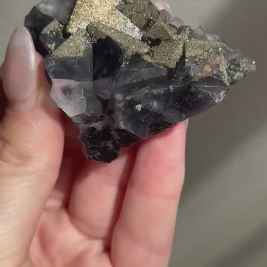 Stunning Pyrite on Fluorite Specimen | Pyrite on Purple Fluorite Crystal
