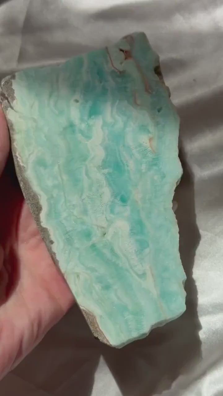 Blue Aragonite Slab | Natural Blue Aragonite Slice | Blue Crystal Home Decor