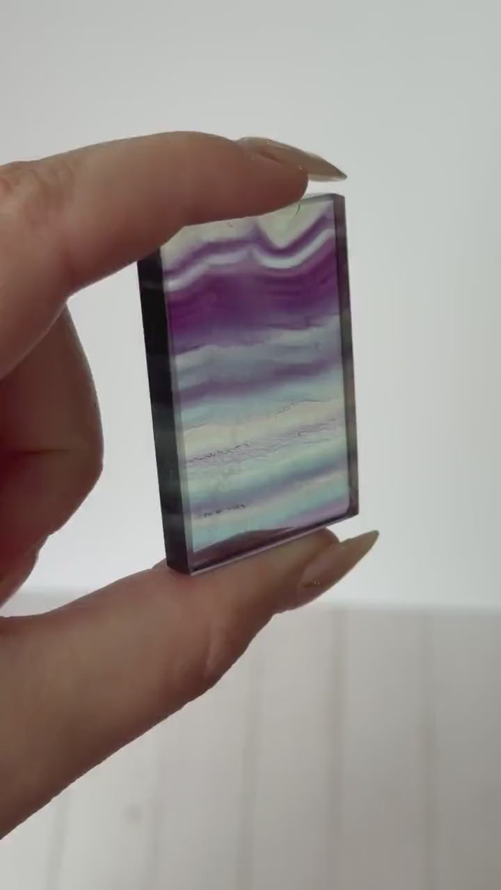 Banded Fluorite Window | Purple & Teal Fluorite  Slice Fluorite Mini Slab Rectange Fluorite