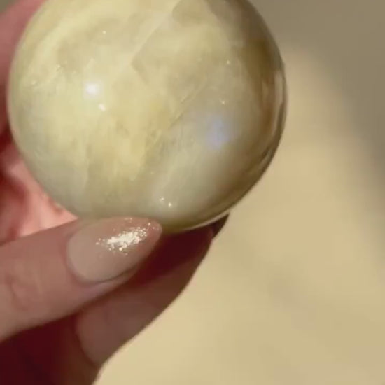 Beautiful Moonstone Sphere with Blue and White Flash | 70mm Moonstone Crystal Ball