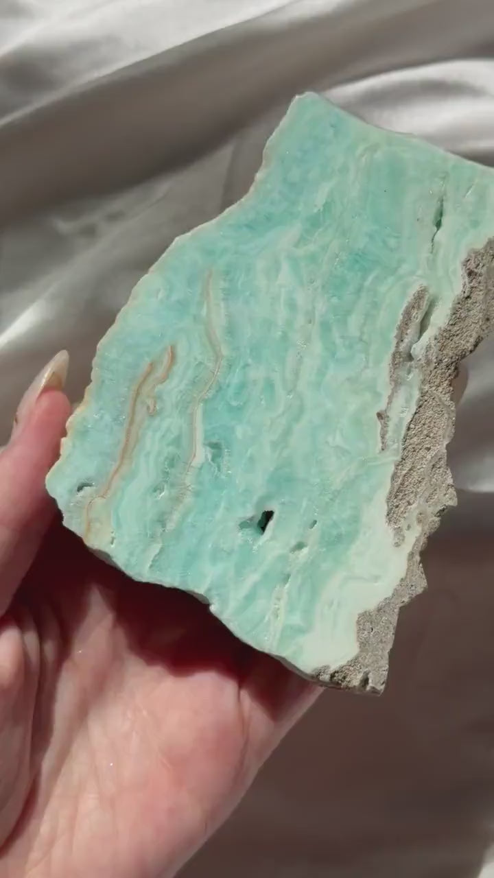 Blue Aragonite Slab | Natural Blue Aragonite Slice | Blue Crystal Home Decor