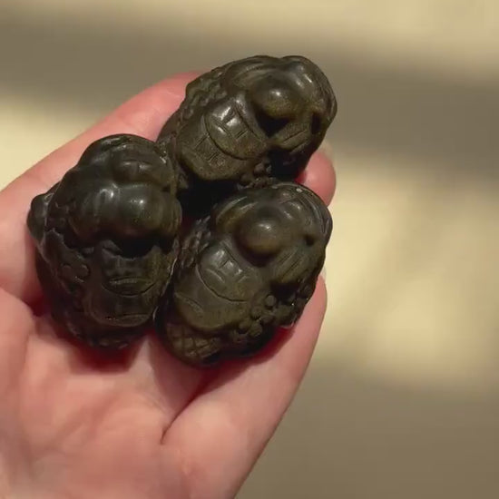 Beautiful Gold Sheen Obsidian Money Toad Carvings | Feng Shui Money Frog Obsidian