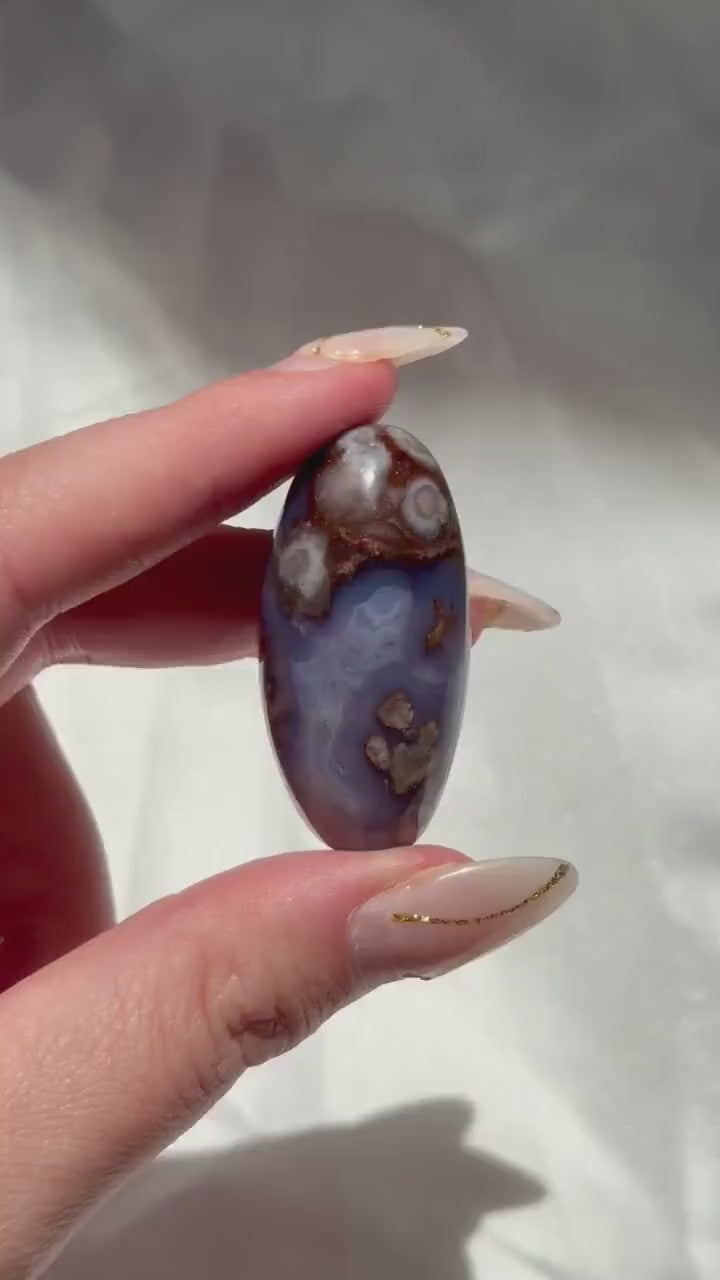Blue Flower Agate Lingam Stone | Blue Flower Agate Shiva | Polished Crystal | Meditation Stone