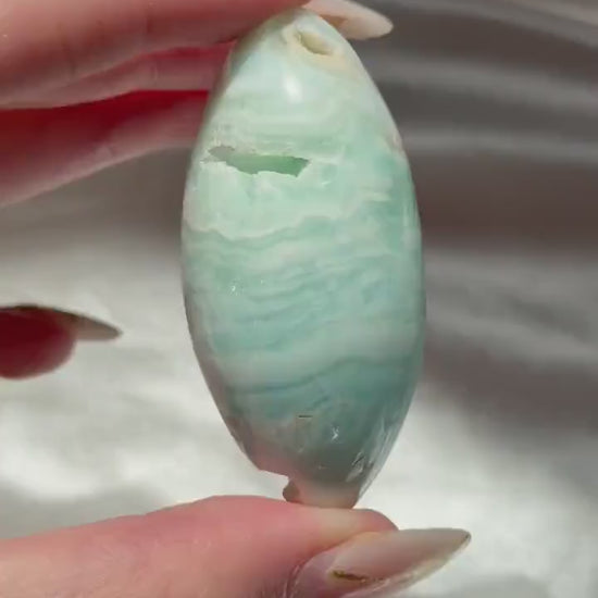 Caribbean Calcite Palm Stone | Caribbean Calcite Egg | Polished Egg Stone | Worry Stone | Blue Calcite Lingham