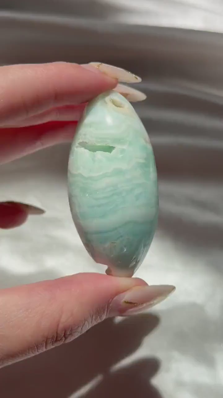 Caribbean Calcite Palm Stone | Caribbean Calcite Egg | Polished Egg Stone | Worry Stone | Blue Calcite Lingham