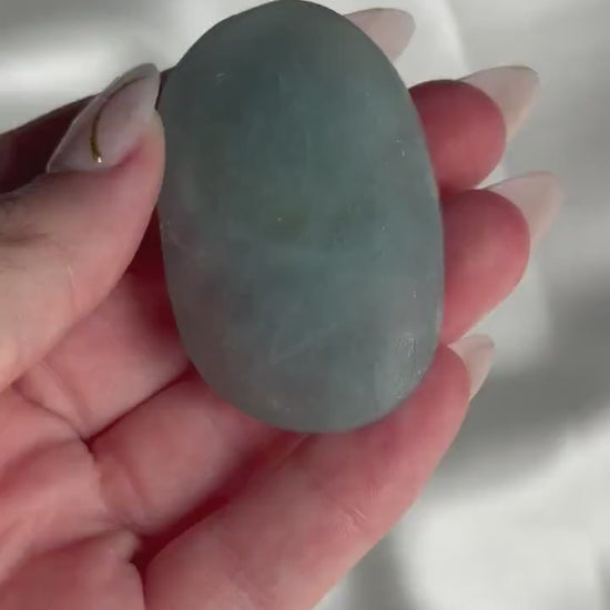 Aquamarine Palmstone | Natural Blue Aquamarine Crystal from Madagascar | Polished Worry Stone | Meditation Crystal