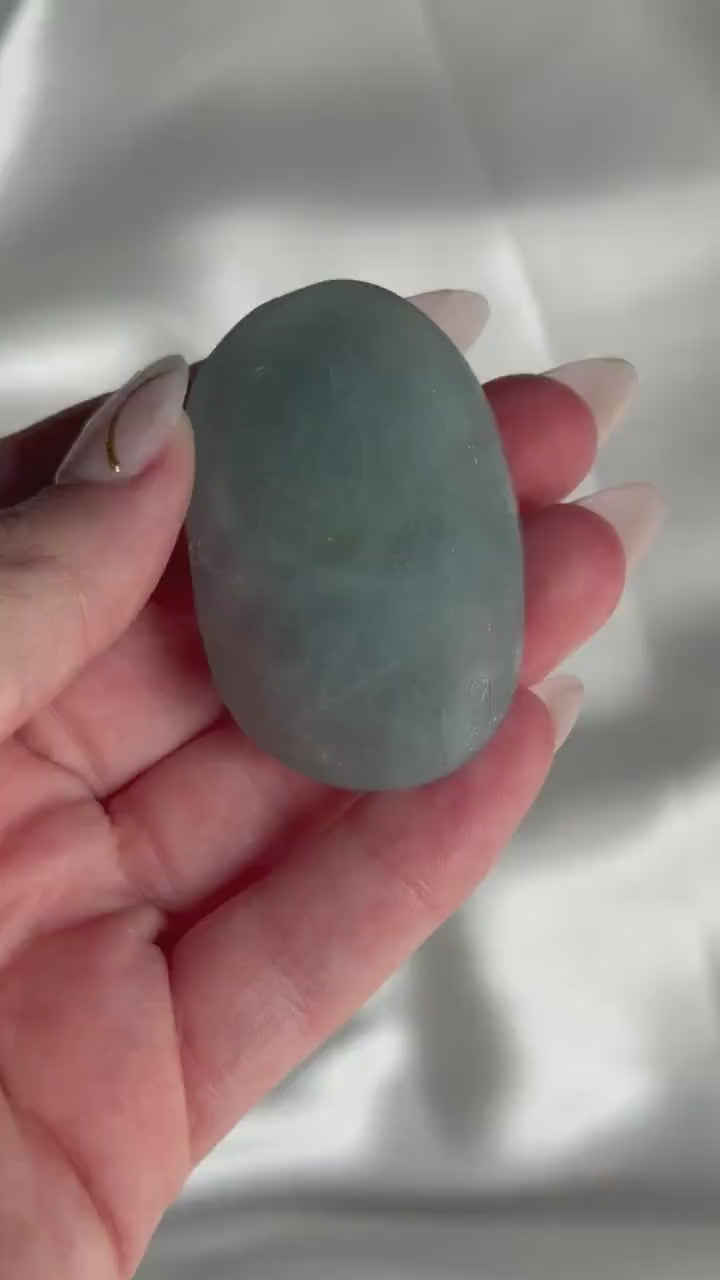 Aquamarine Palmstone | Natural Blue Aquamarine Crystal from Madagascar | Polished Worry Stone | Meditation Crystal