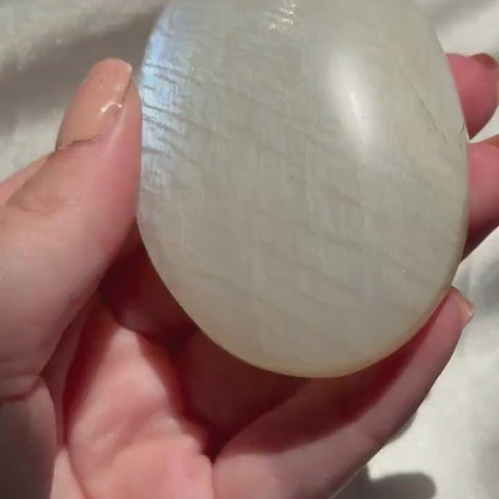 Stunning Moonstone Palm Stone with Blue Flash | Flashy White Moonstone Worry Stone