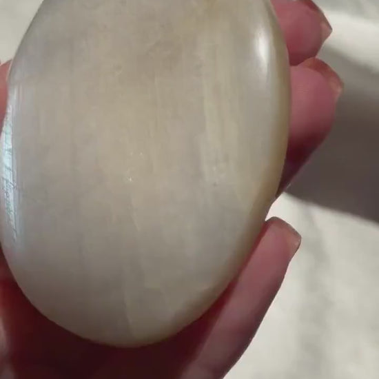 Stunning Moonstone Palm Stone with Blue Flash | Flashy White Moonstone Worry Stone