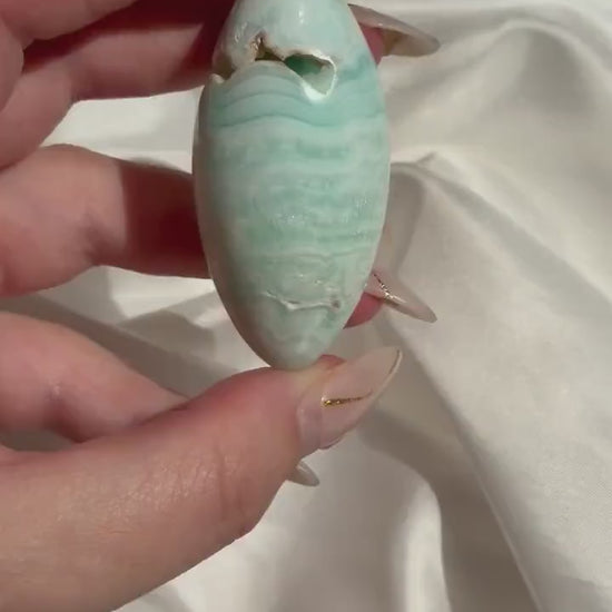 Caribbean Calcite Palm Stone | Caribbean Calcite Egg | Polished Egg Stone | Worry Stone | Blue Calcite Lingham