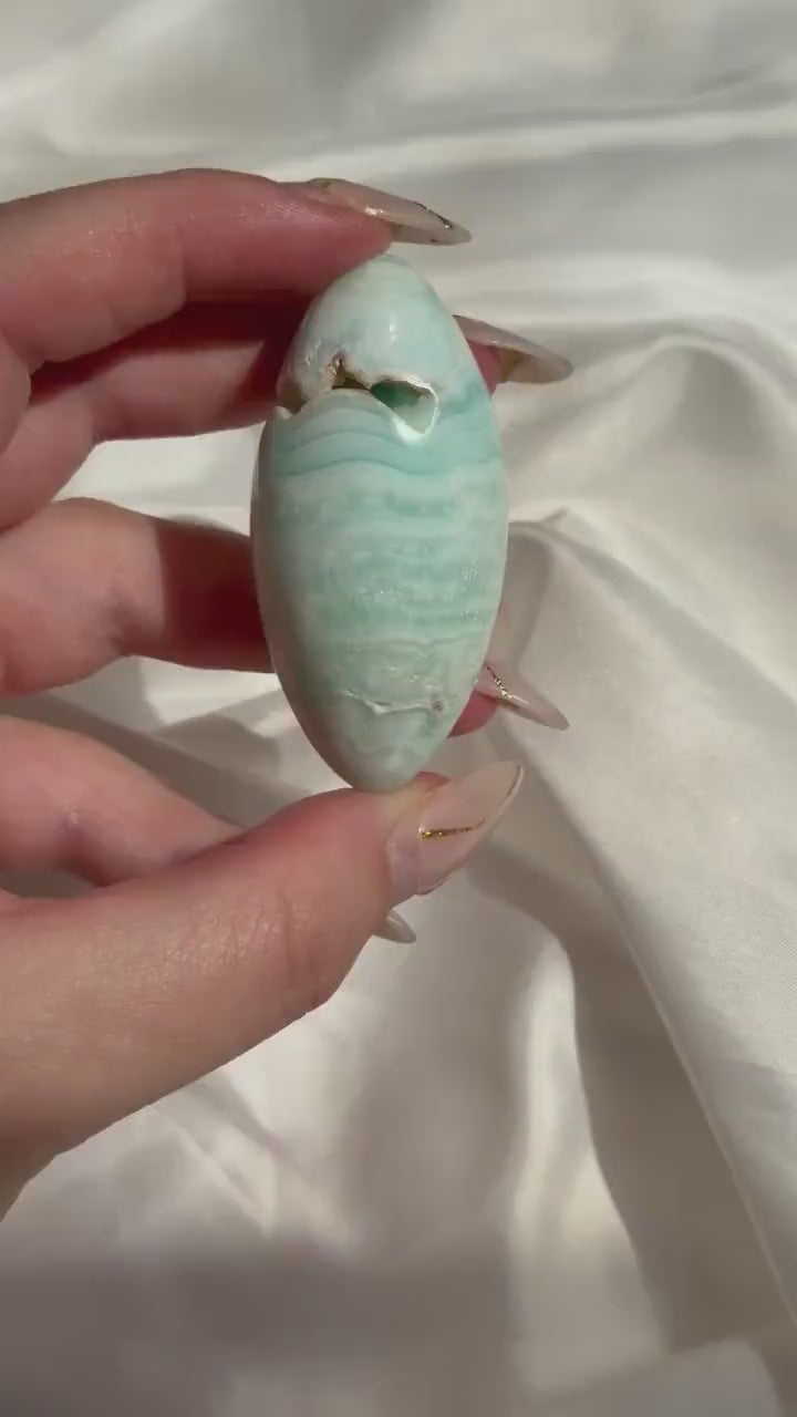 Caribbean Calcite Palm Stone | Caribbean Calcite Egg | Polished Egg Stone | Worry Stone | Blue Calcite Lingham