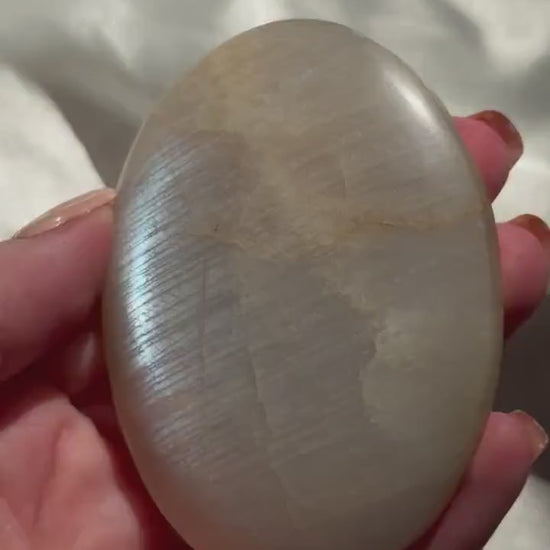 Stunning Moonstone Palm Stone with Blue Flash | Flashy White Moonstone Worry Stone